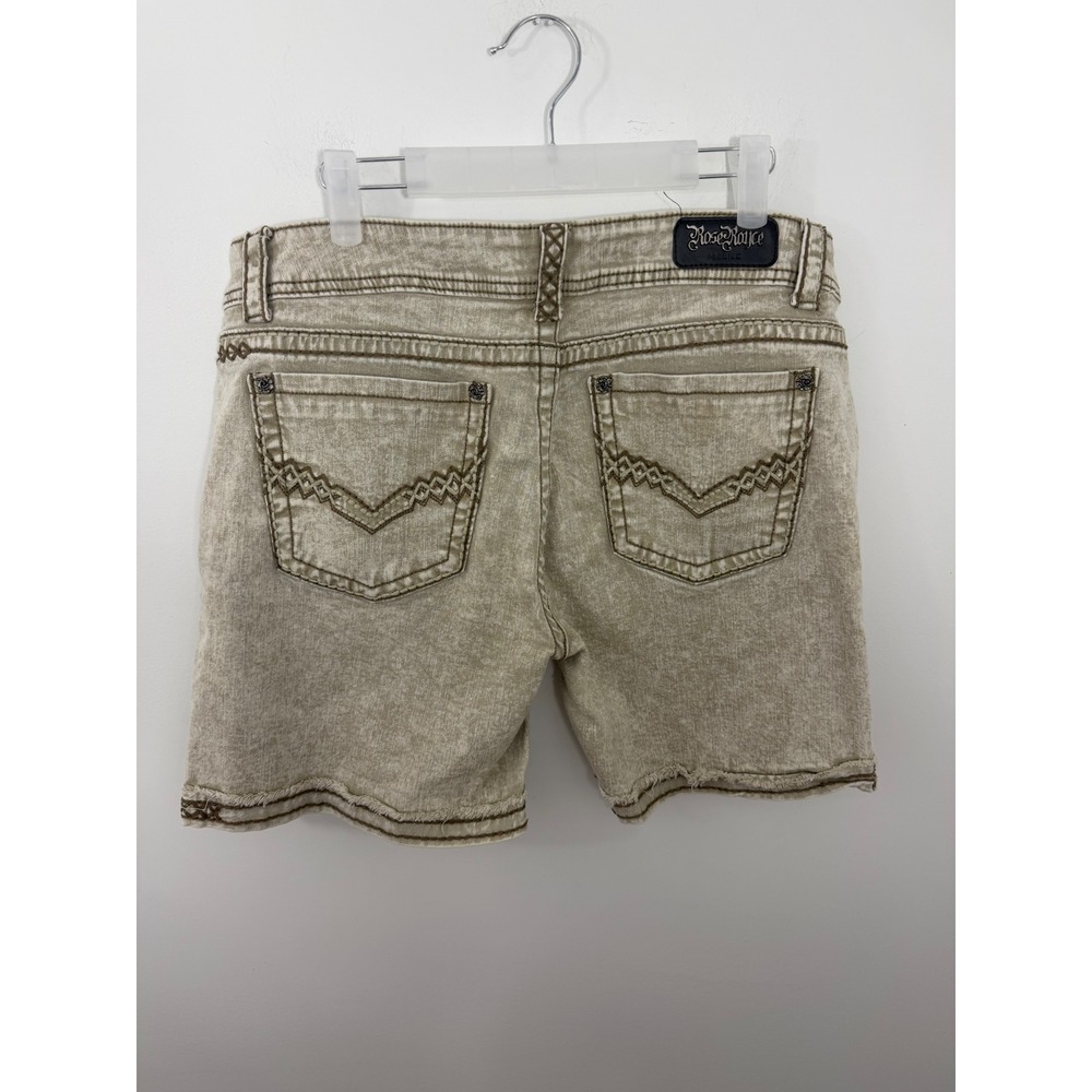 Rose Royce Randi Mink Wash Denim Shorts Size 32 15/16 Embroidered Frayed Hem